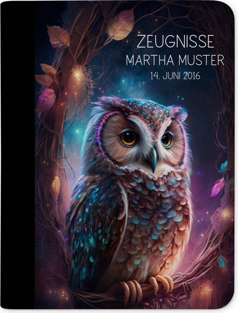 Zeugnismappe, Dokumentenmappe, Ordner A4, Eule Vollmond mit Klarsichthüllen