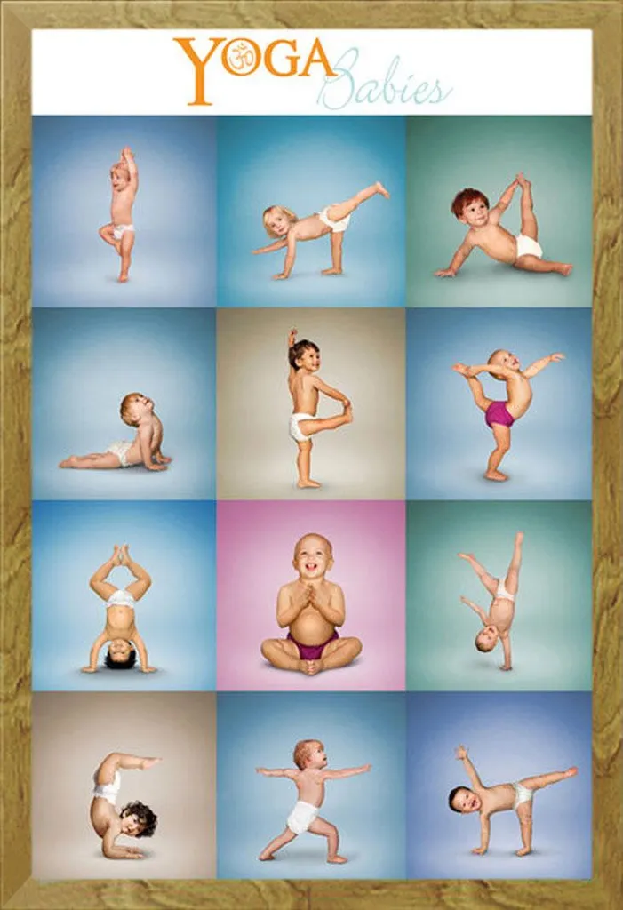 Maxi Poster Yoga Babies + Cornice Rimovibile Shinsuke® Oak 61x91,5
