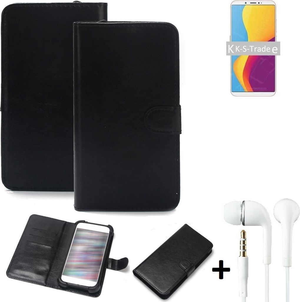 K-S-Trade Wallet Case Handyhülle kompatibel mit Huawei Y6s Schutzhülle Flip cover Flipstyle Tasche Hülle Flipcover Slim Bumper schwarz + in ear