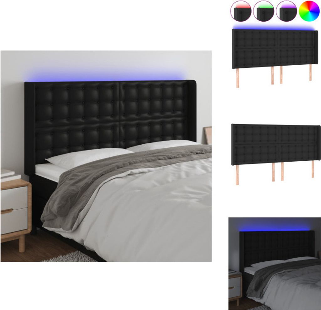 vidaXL LED Kopfteil Schwarz 203x16x118/128 cm Kunstleder - Kopf- & Fußenden