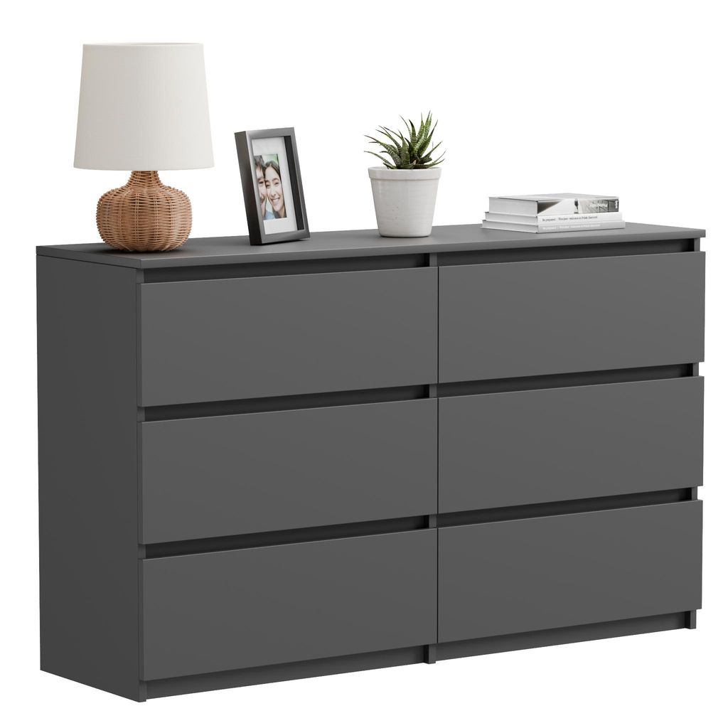 Kommode Schwarz Matt 6 Schubladen 100 Cm Modern Geräumig Produktbild 