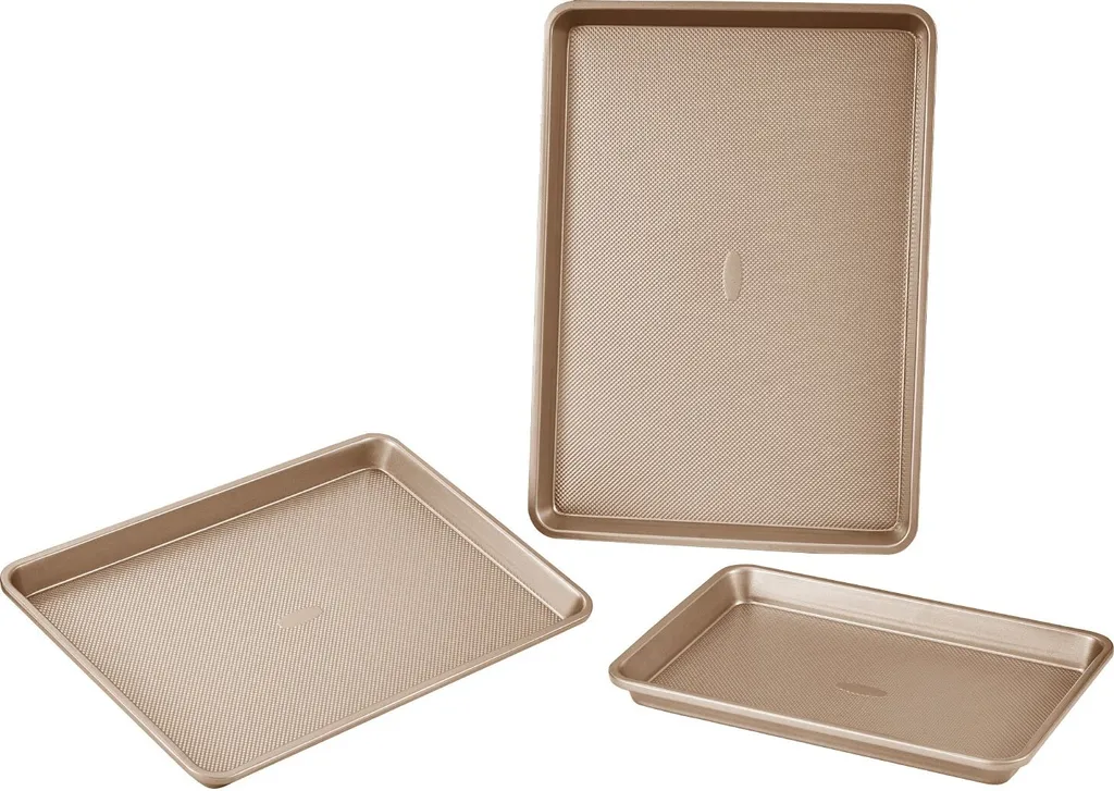 Teglia da forno Set di teglie da forno da 3 pezzi Acciaio al carbonio con manici in silicone Oro