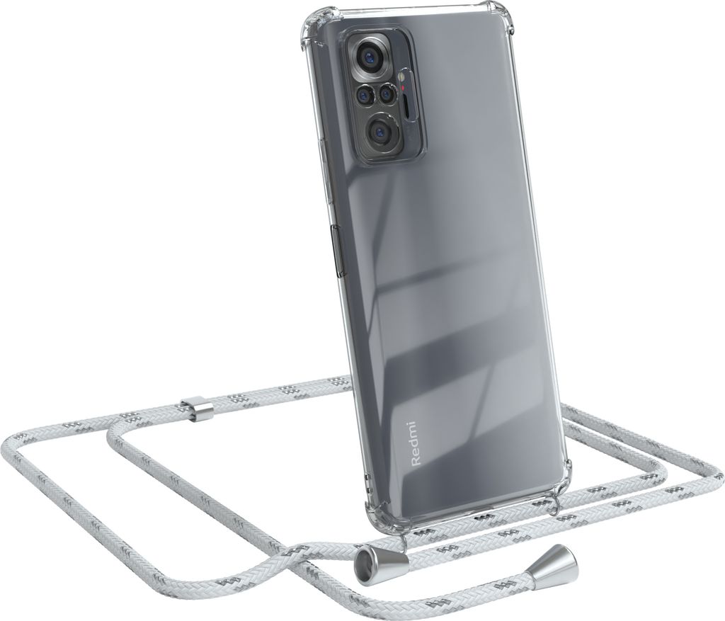 EAZY CASE Handykette kompatibel mit Xiaomi Redmi Note 10 Pro, Handyhülle mit Umhängeband, Handykordel, Schutzhülle Clear, Band in Weiß