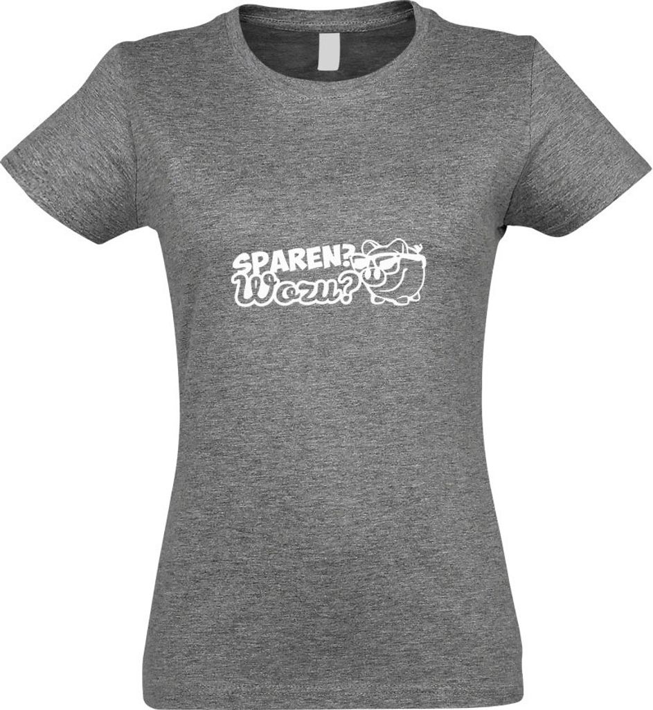 Kiwistar - T-Shirt tailliert - Damen - Graumeliert - Sparen wozu? Sparschwein - mit Motiv Bedruckt - Funshirt Design - Sport - Freizeit - Damen - XXL