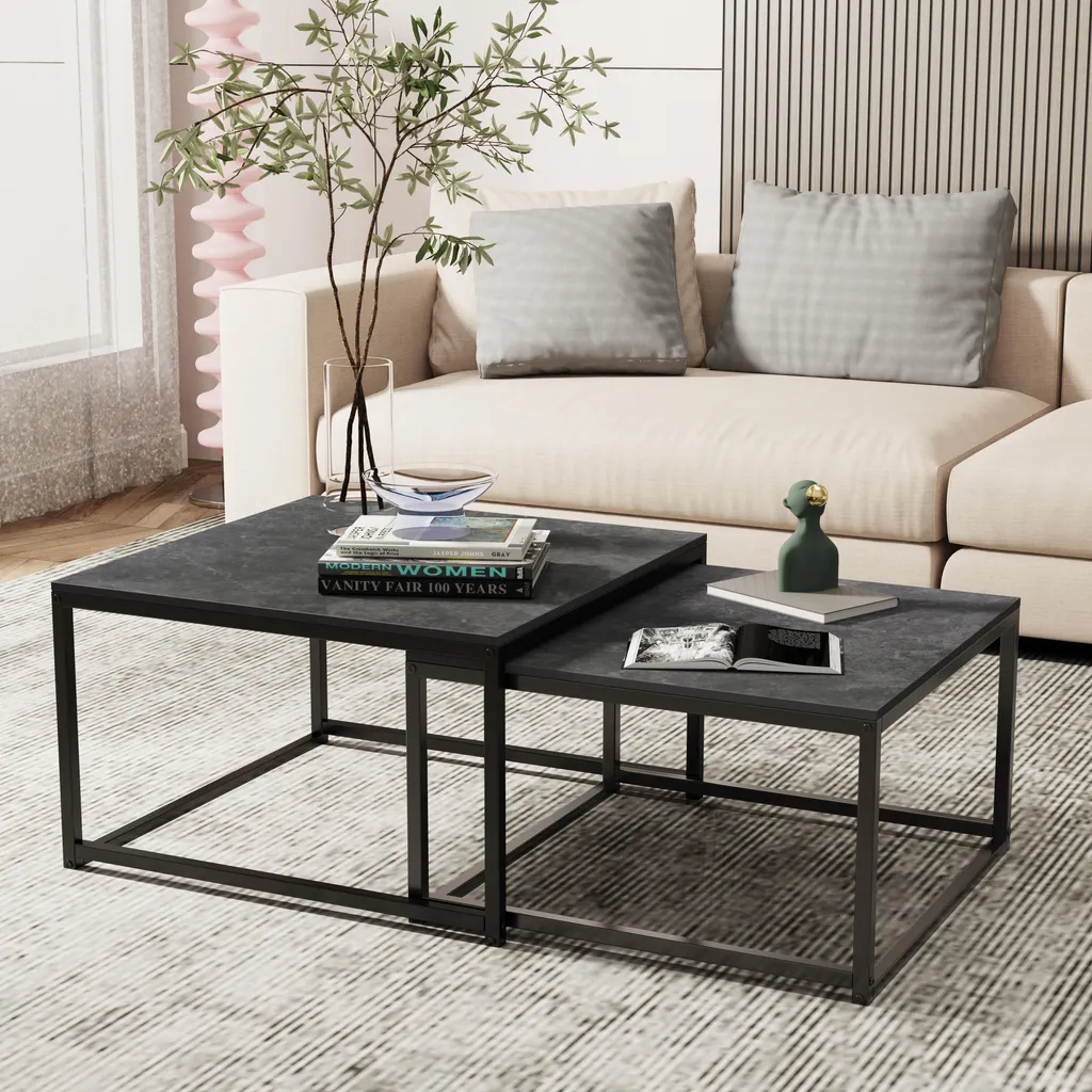 Table Basse Marbre Noir Carrée : Solution Design pour Salon Moderne