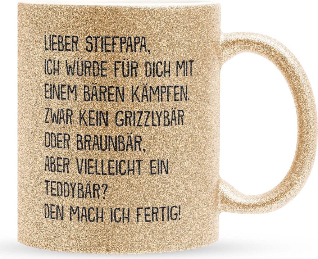 22Feels Glitzertasse Gold Stiefpapa Geschenk Vatertag Bonuspapa Stiefvater Geburtstag Herrentag Weihnachten Patchwork Stiefeltern Kaffeetasse Männ...