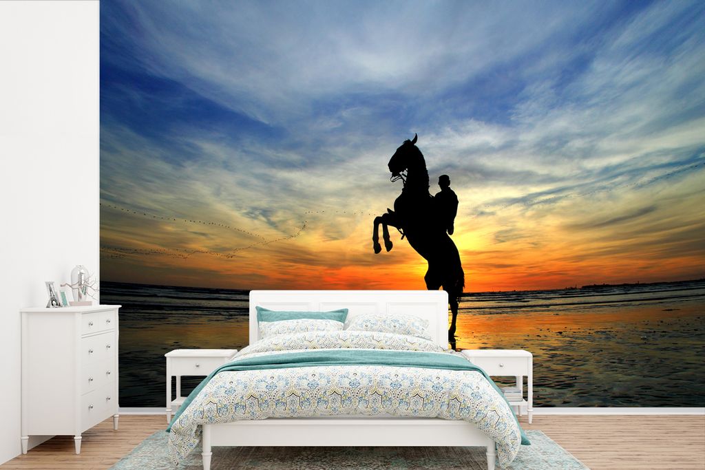 MuchoWow Fototapete für Wohnzimmer oder Schlafzimmer Wandtapete Vinyl Motivtapete Pferd - Himmel - Schatten - 330x220 cm - Fototapeten