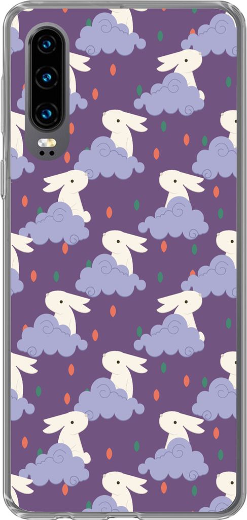 MuchoWow Handyhülle Schutzhülle Hülle für Telefoonhoesje Huawei P30 Muster - Kaninchen - Luft - Lila - Mädchen - Kinder - Kinder Silikon Sof...