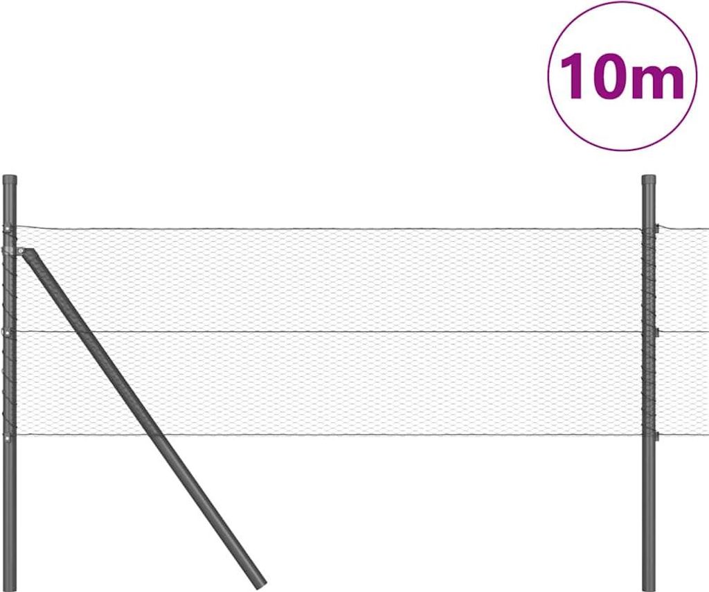 "SALE 2026"Metallzäune - Grau Zaunpfosten Grau 10x0,8 m (13 mm Maschen) Stahl und PVC Stabli Möbel6622921