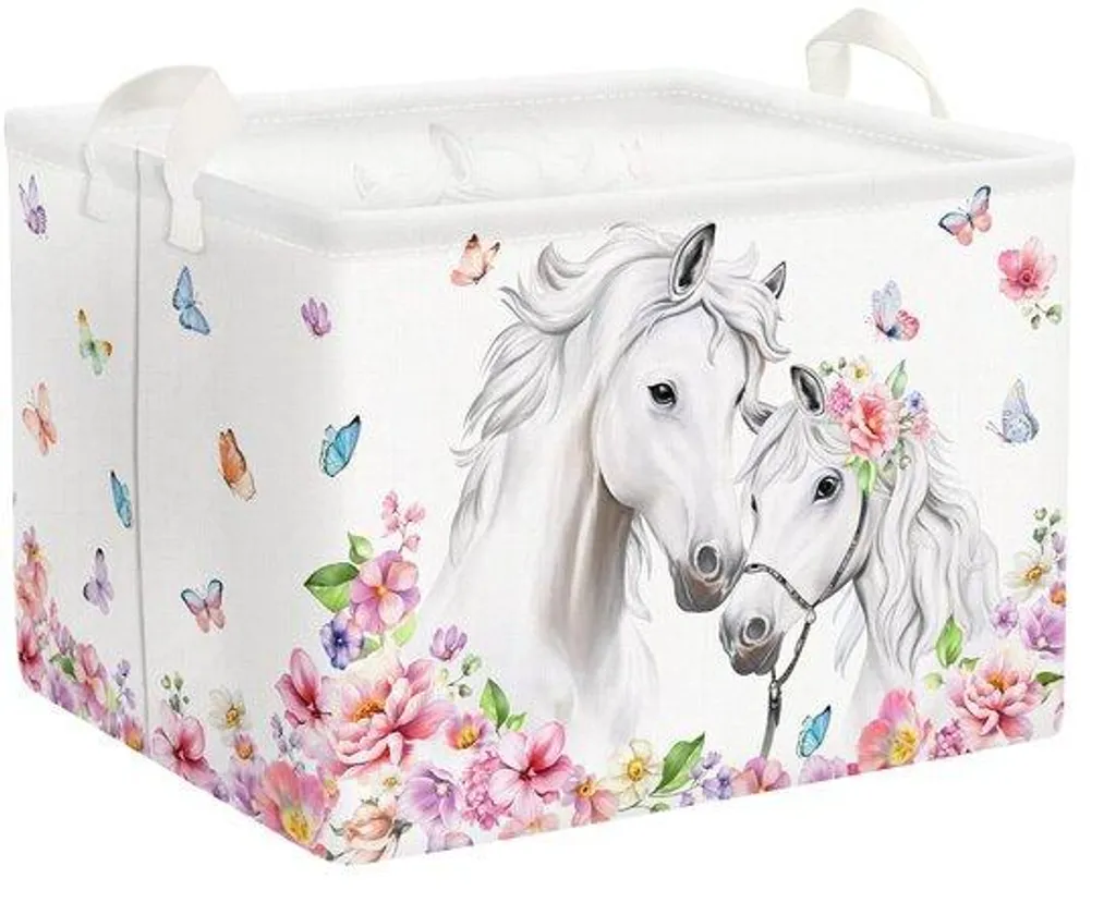 Panier de rangement jouets et linge enfant motif cheval pliable 40x30x30