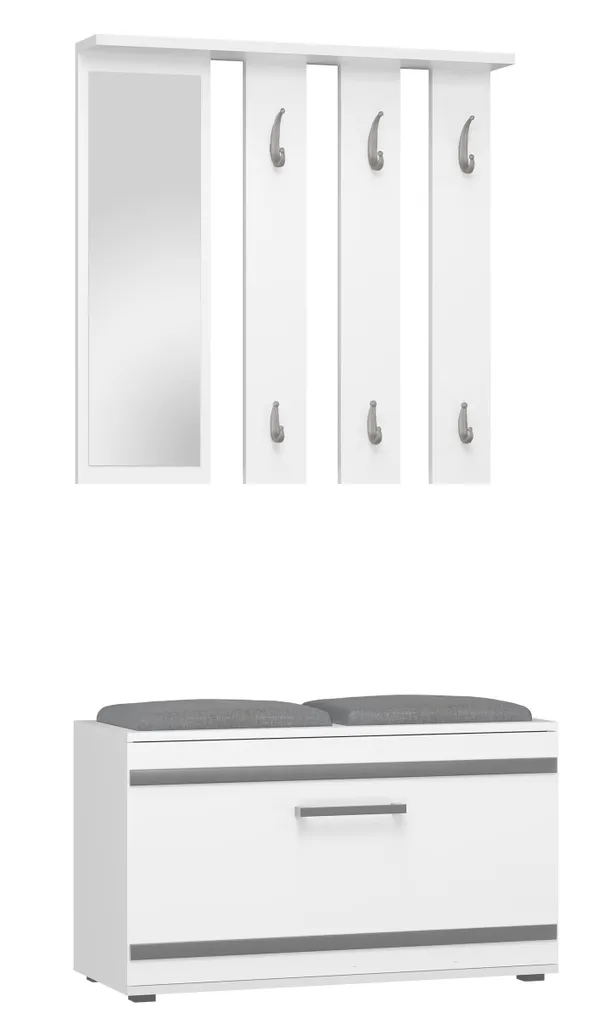 Meuble d'entrée avec miroir OPAL III blanc - Vestiaire mural complet