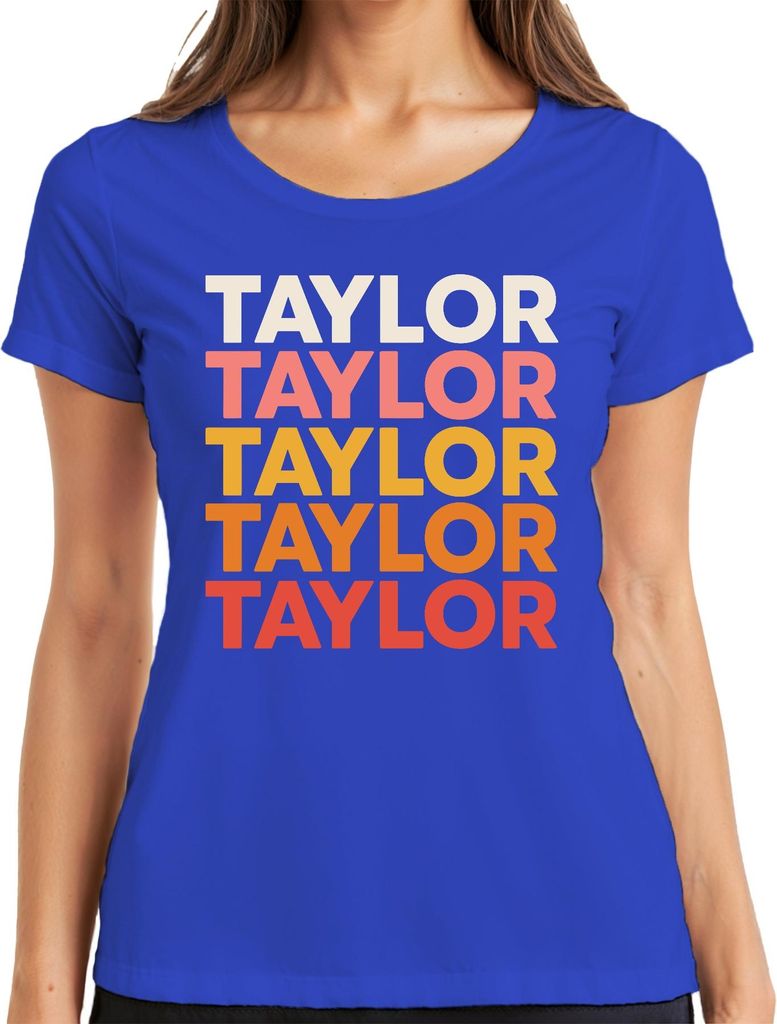 Taylor Schriftzug Gestapelt Swiftie Mehrfarbig Vintage Fanartikel Damen T-Shirt, Blau, 3XL
