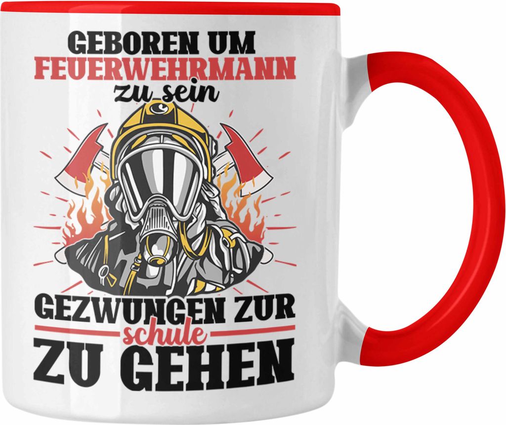 Trendation - Feuerwehr Tasse Sohn Jungs Geschenke Zubehör Lustig Kinder Geburtstag Gezwungen Zur Schule (Rot)