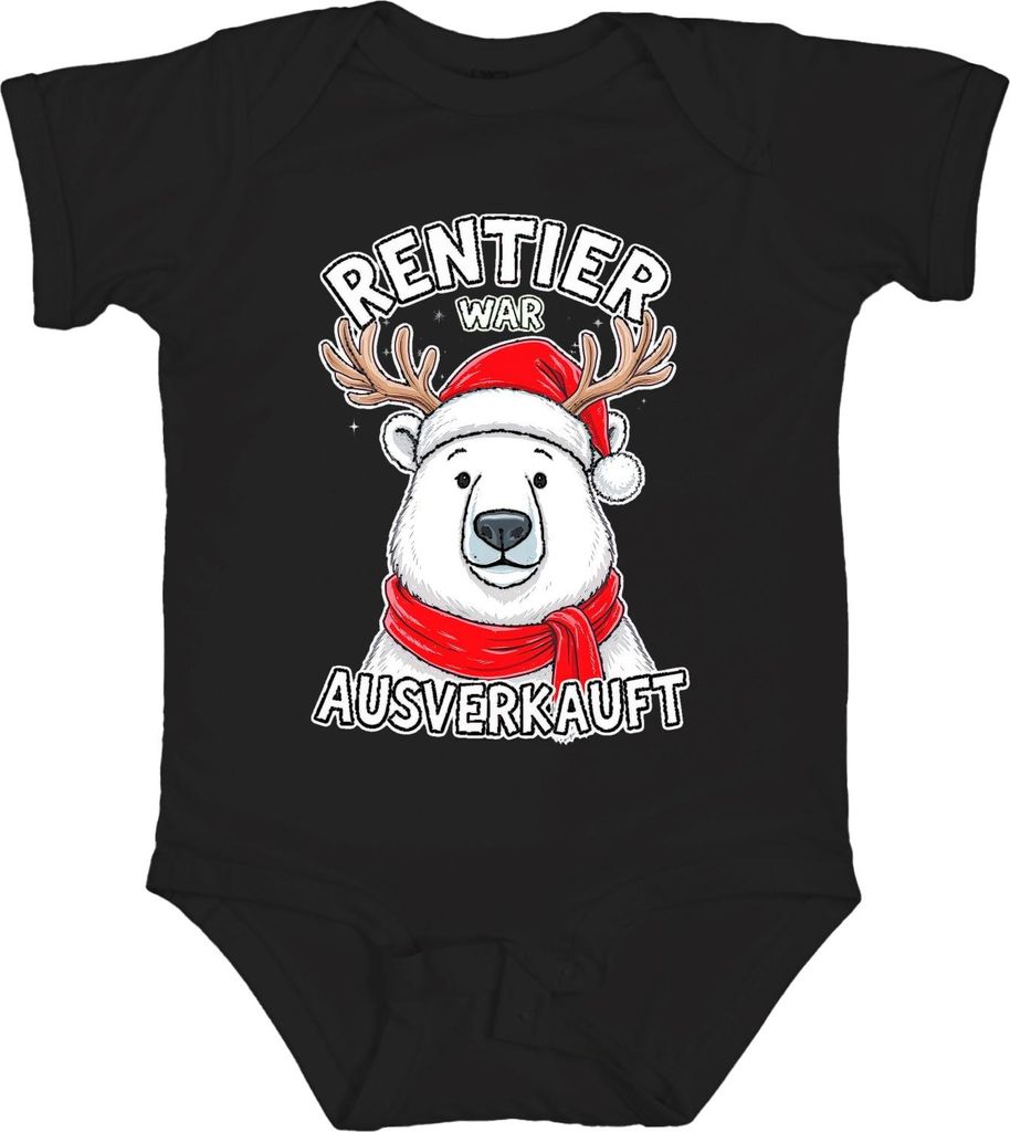 Rentier war t Weihnachten Geschenk Eisbär lustig Retro Unisex Baby Body, Schwarz, 18/24