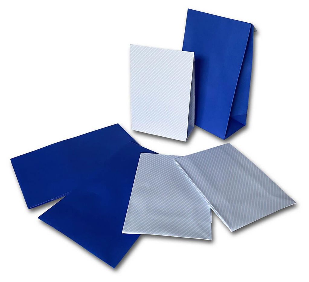 6x Papier Geschenktüten blau 12,5x19 cm & 10,5x15 cm in 2 Motiven - PODARI