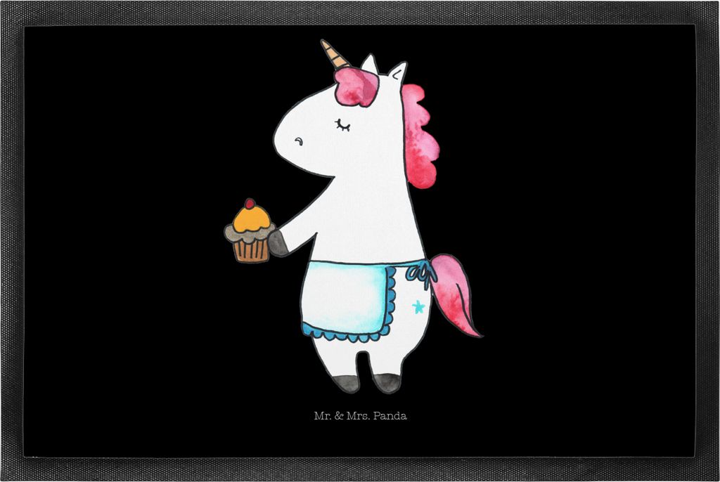 Mr. & Mrs. Panda fußmatte Einhorn Muffin 50 x 75 cm - Schwarz - Geschenk, Bodenvorleger, Backen, flurmatte, Geburtstagsgrüße, Kekse, Geburtstag,...