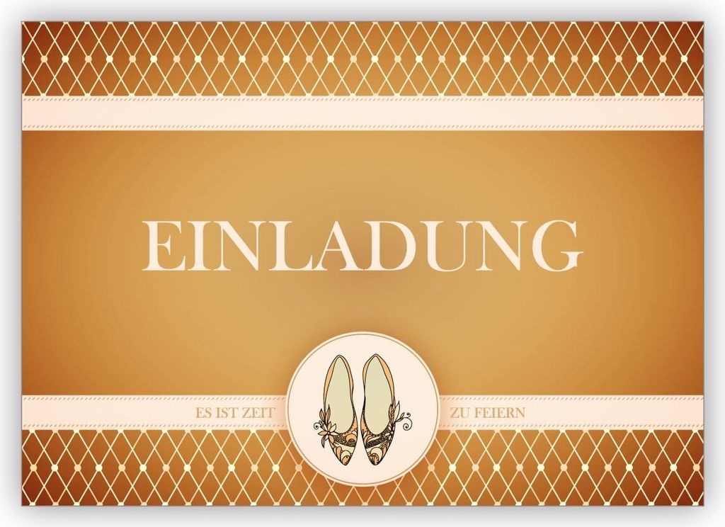 4x Edle Party Einladungskarte mit Cinderella Schuhen in gelb gold Optik: Einladung es ist Zeit zu feiern