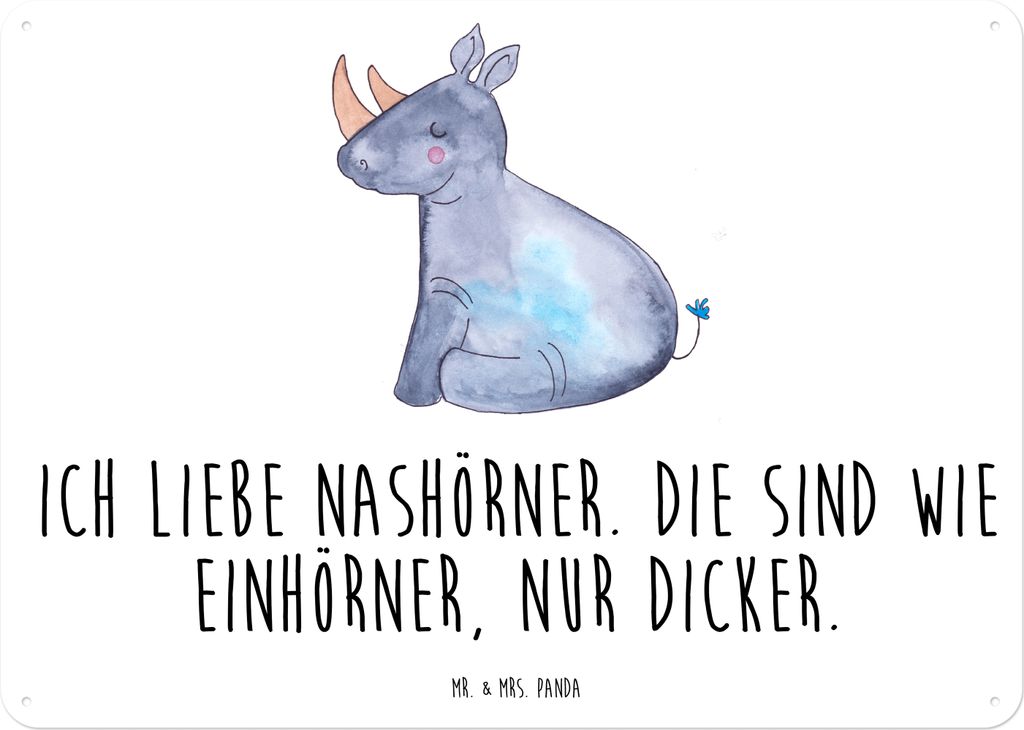 Mr. & Mrs. Panda Retro Blechschild Einhorn Nashorn DIN A5 - Weiß - Geschenk, Lustig, Regenbogen, Schild, Glitzer, Metallbild, Zoo, Nashörner, Wan...