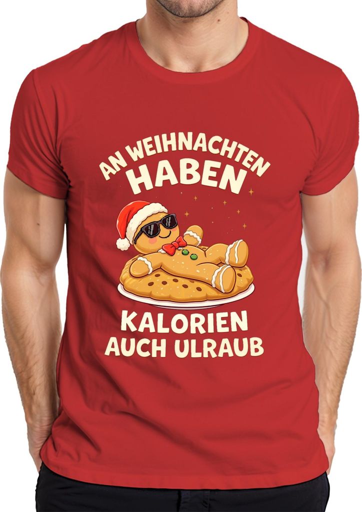 An Weihnachten haben Kalorien auch Urlaub Lebkuchenmann Geschenk Herren T-Shirt, Rot, S