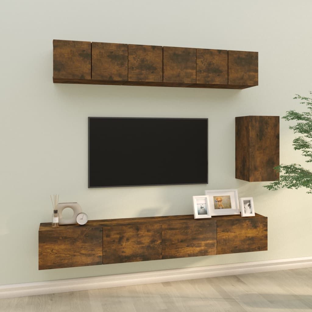 The Living Store 6-tlg. TV-Schrank-Set Räuchereiche Holzwerkstoff