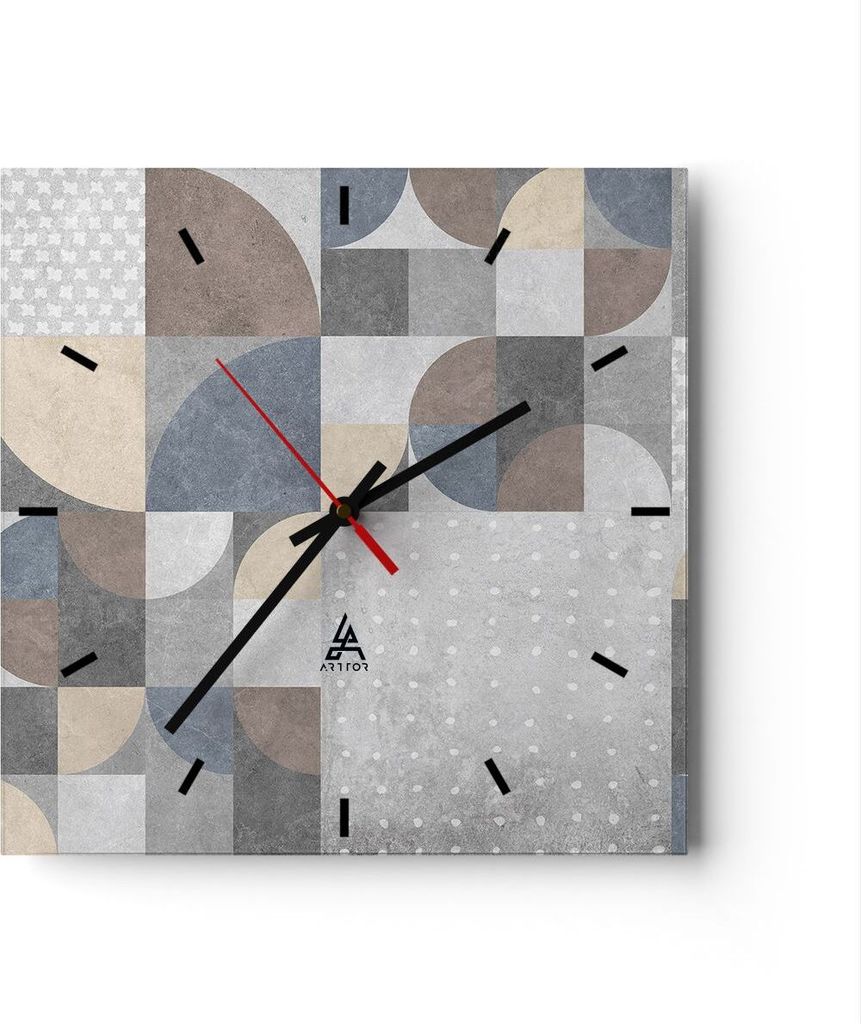 Wanduhr - Quadrat - Glasuhr - Geometrie Kunst Stein - 30x30cm - Schleichendes Uhrwerk - Lautlos - zum Aufhängen bereit - Dekoration Modern - Wandd...