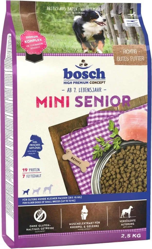 Cibo Cani Bosch Mini Senior 2.5kg | Dieta Basso Contenuto Proteico