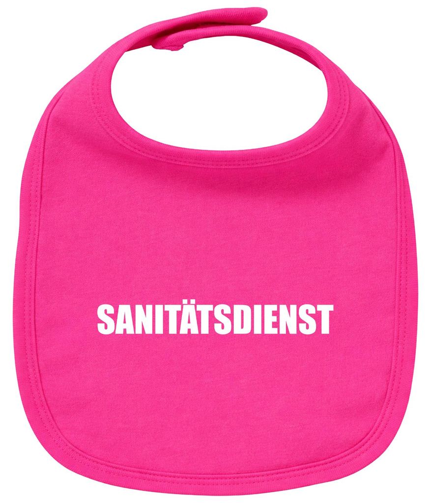 Huuraa Baby Lätzchen Sanitätsdienst Schriftzug Cherry Pink Klettverschluss Baumwolle Latz Geschenkidee