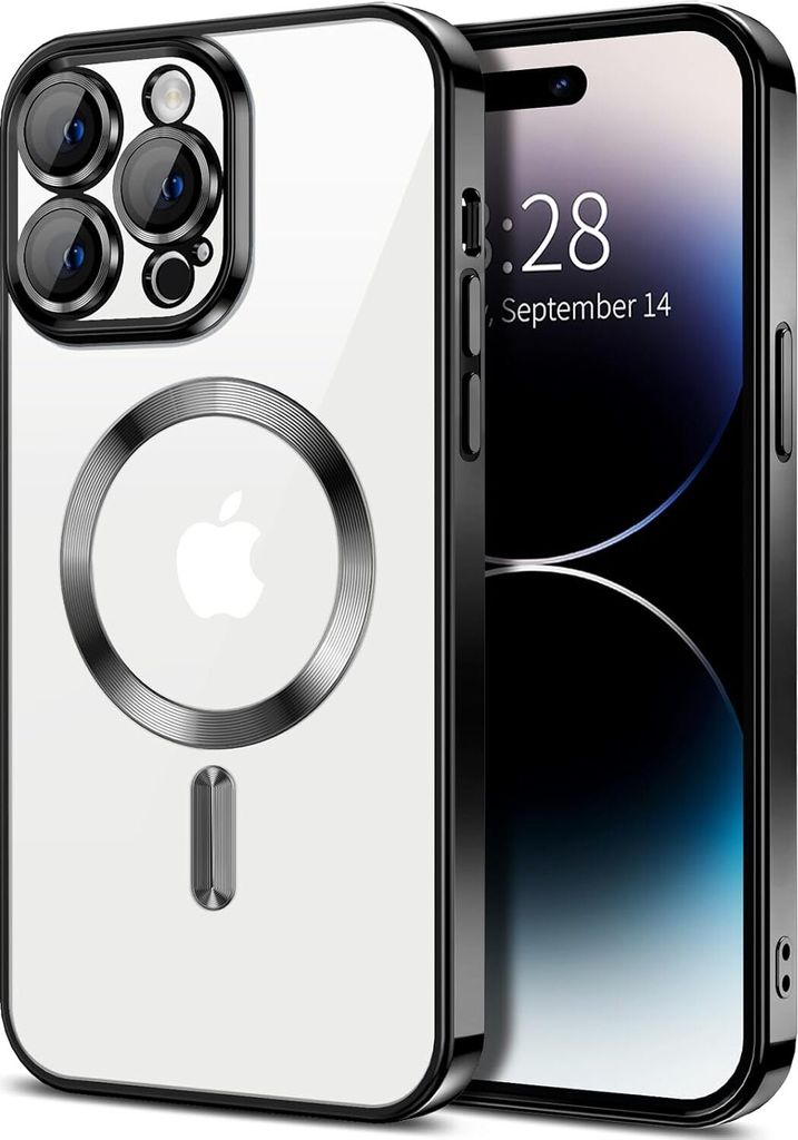 Magnetische Klar Hülle für iPhone 14 Pro Max, Kompatibel mit MagSafe, Elektroplattiert Handyhülle mit Kameraschutz Schwarz
