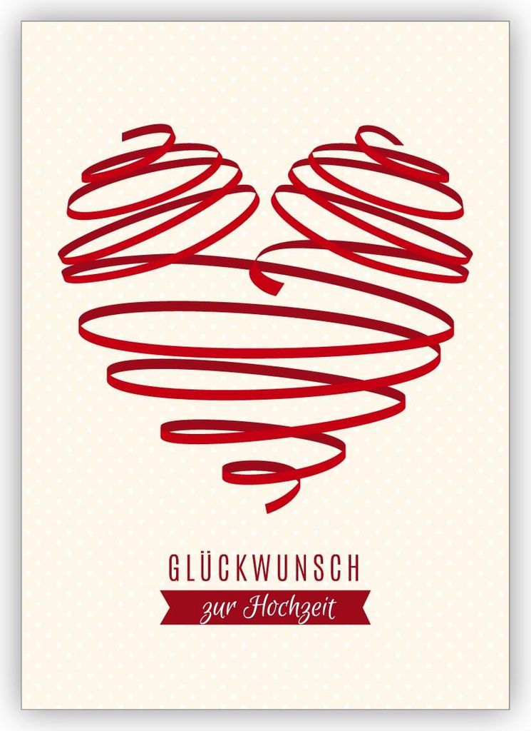 4x Romantische Glückwunschkarte für das Brautpaar mit großem rotem Herz: Glückwunsch zur Hochzeit