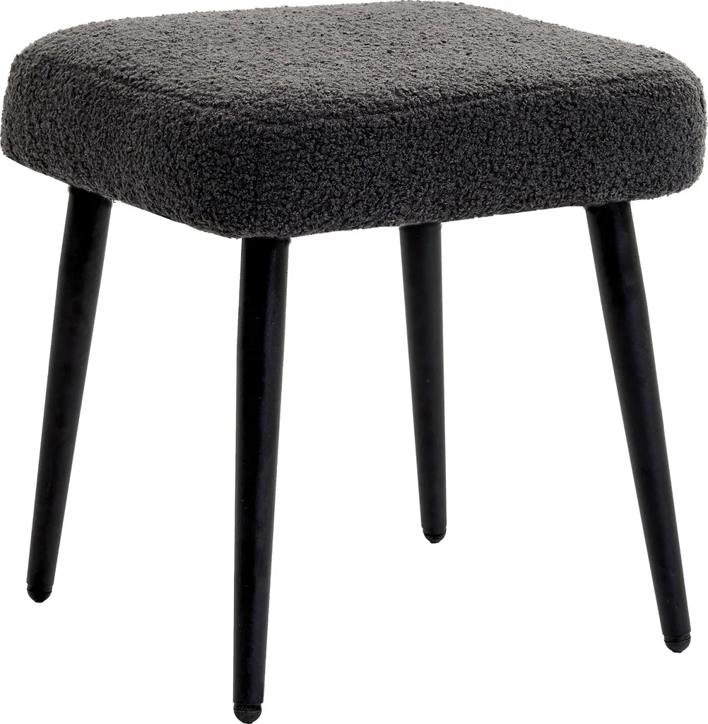 Fortuna Lai Poggiapiedi Poggiapiedi quadrato con effetto cashmere, grigio scuro, gambe in acciaio, ideale per soggiorno e camera da letto