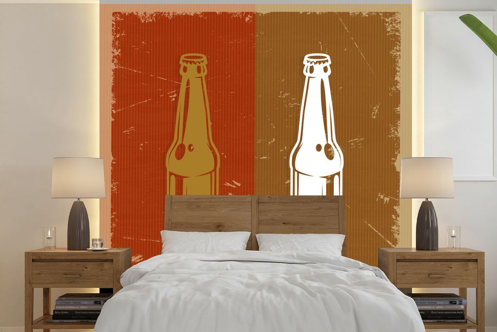 MuchoWow Fototapete für Wohnzimmer oder Schlafzimmer Wandtapete Vinyl Motivtapete Flasche - Vintage - Einfach - 300x300 cm - Wanddekoration