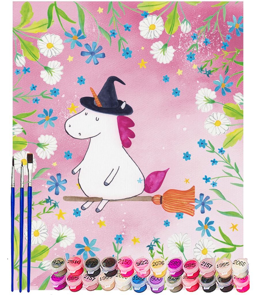 Mr. & Mrs. Panda Malen nach Zahlen Einhorn Hexe 40 x 50 cm Mit Rahmen - Rot Pastell - Geschenk, Unicorn, diy set, Zahlenbild, Frau, Leben, Teufel, ...