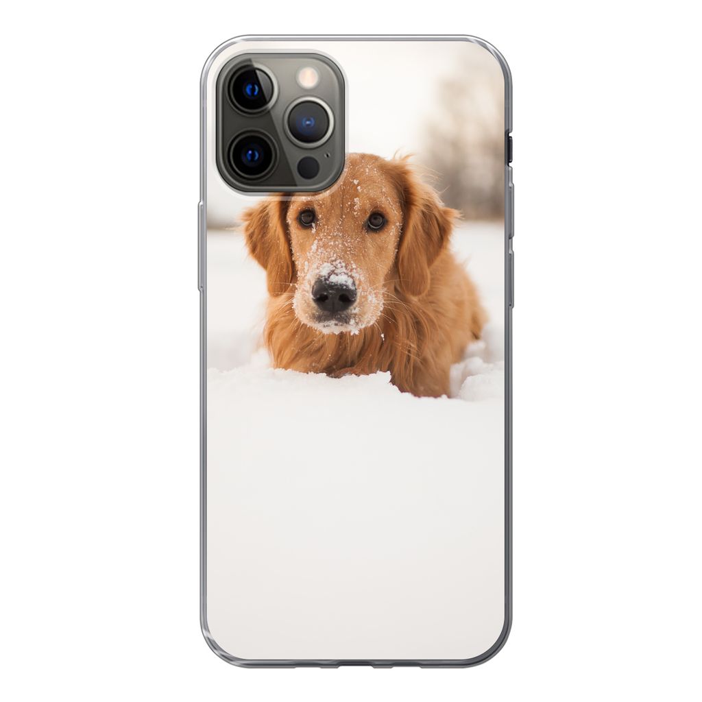 MuchoWow Handyhülle Schutzhülle Hülle für iPhone 13 Pro Hund - Schnee - Winter Silikon Softcase Handy Hülle - Handy-Tasche