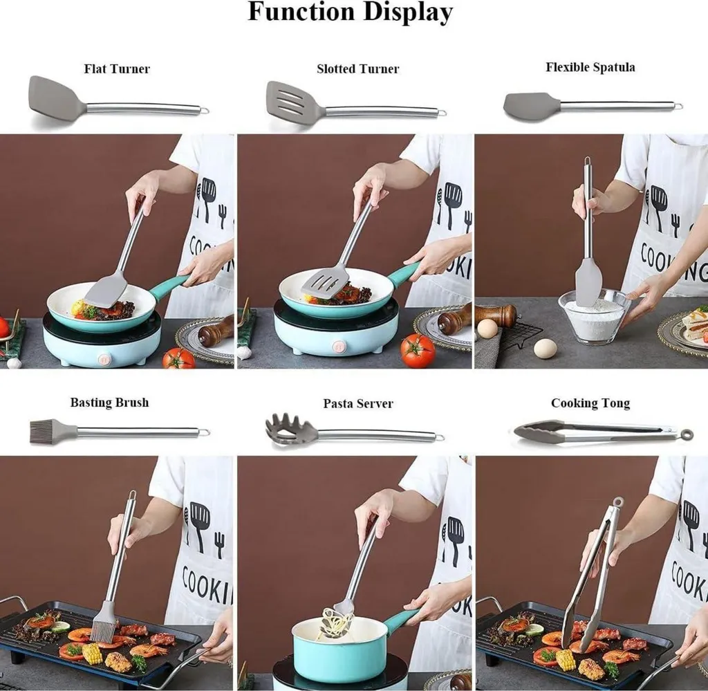 Accessori Cucina Silicone 38 Pezzi Manico Acciaio Inox con Supporto - 5