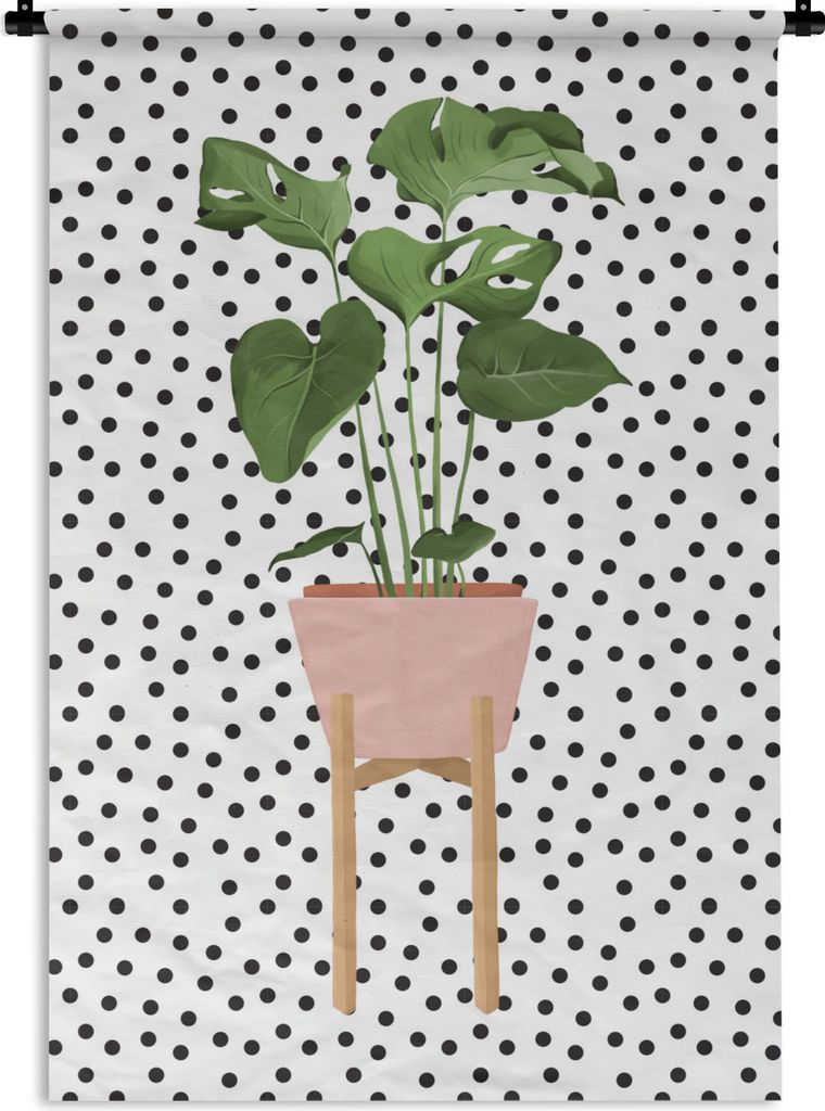 MuchoWow Wandteppich Wandbehang Pflanze - Monstera - Blumentopf 90x135 cm Tapisserie Dekoration Wandtuch - Baumwolle - Wandskulptur