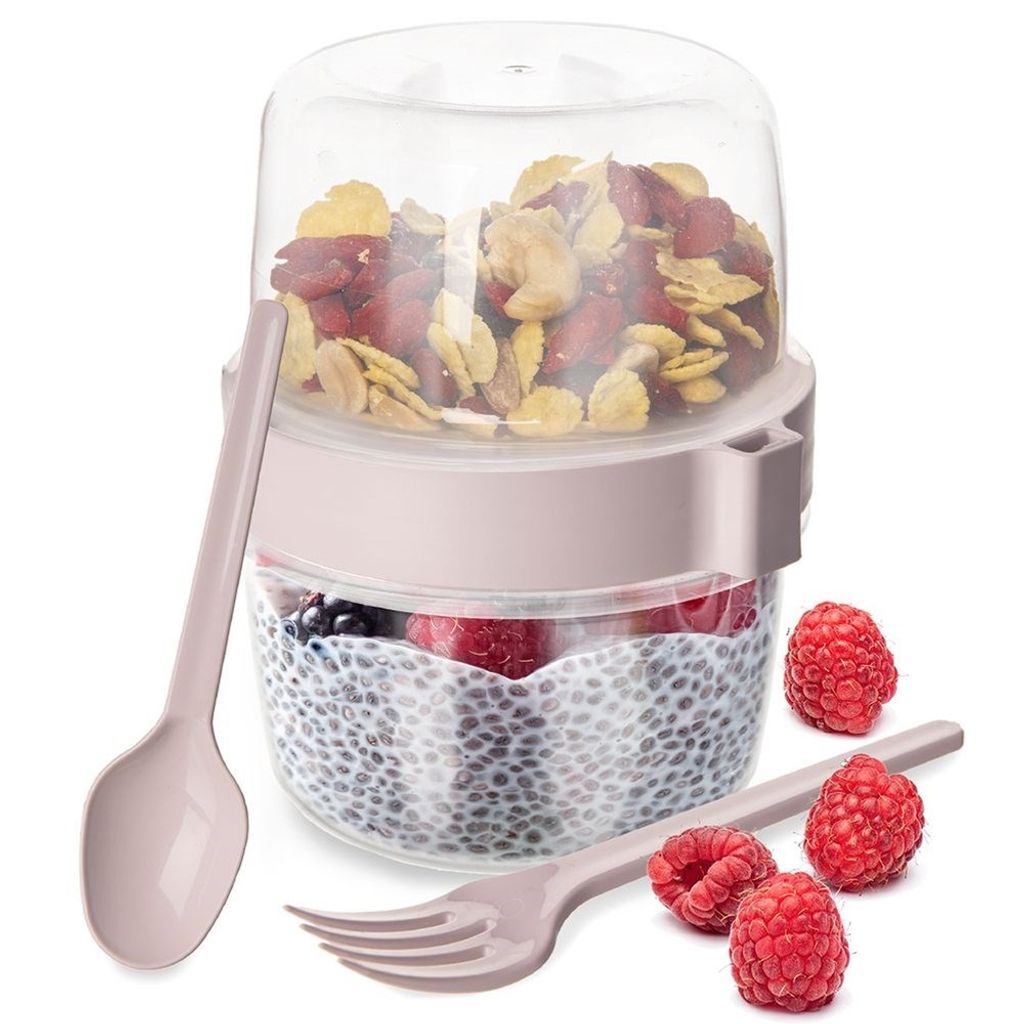 Lunchbox Behälter für Joghurt, Müsli, Obst, Salat + Besteck 370 ml