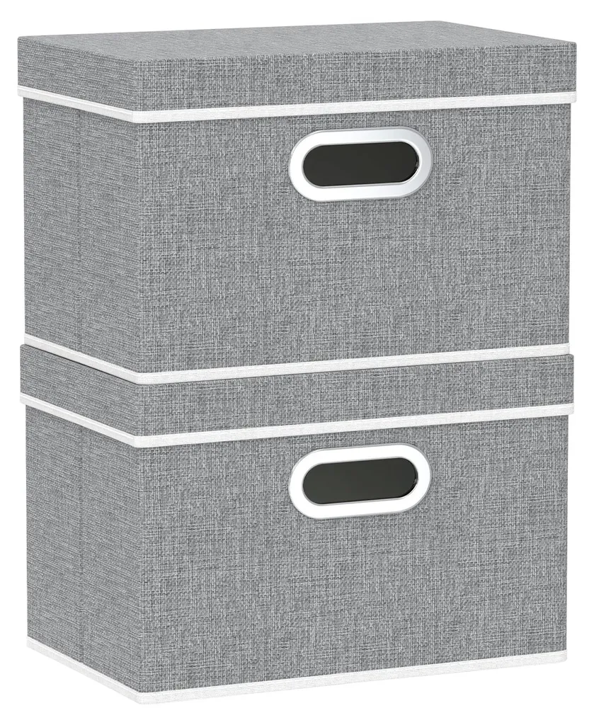 Bac de Rangement Pliable avec Poignées et Couvercle en Tissu - Lot de 2