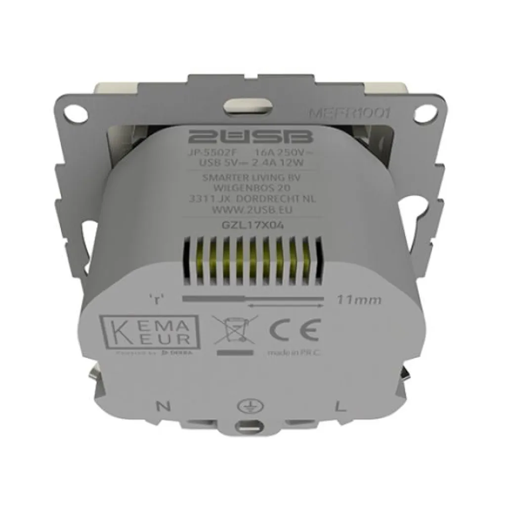 Chargeur mural 2USB inChargePRO AA 12W 2,4A : finition gris anthracite