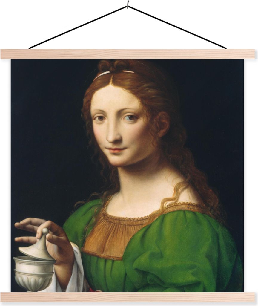 MuchoWow Textilposter Maria Magdalena - Leonardo da Vinci 60x60 cm mit holzfarbenen Rahmen - Wanddekoration