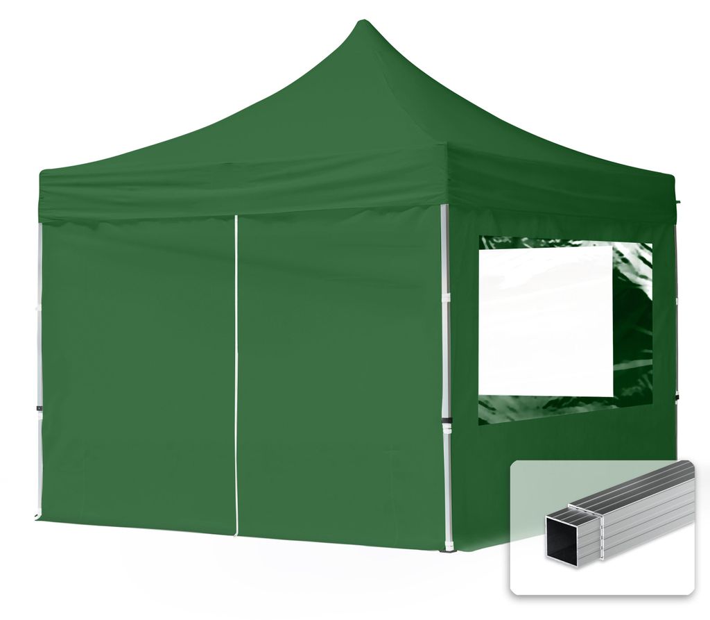 Nůžkový stan 3x3 m, hliník, vč. 4 bočnic tmavě zelená Obrázek produktu 