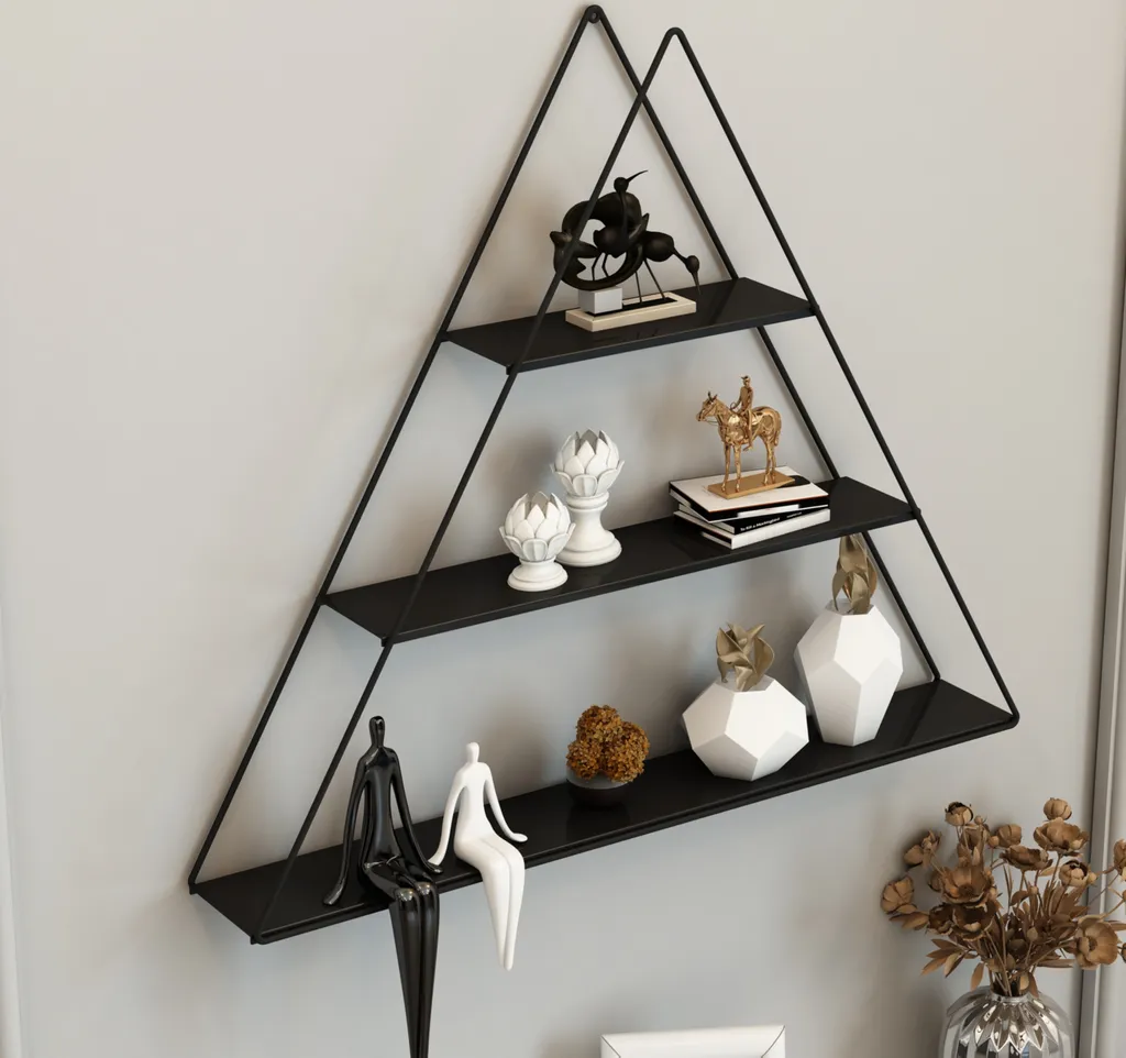 Scaffale Muro Piramide Polvijärvi Nero: 70cm Larghezza 3 Ripiani