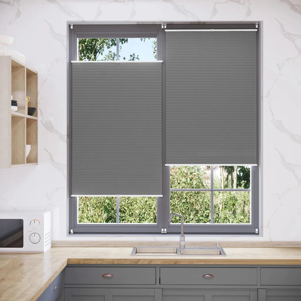 Store Plissé Stop Chaleur et Lumière sans Perçage Gris Clair 81x122