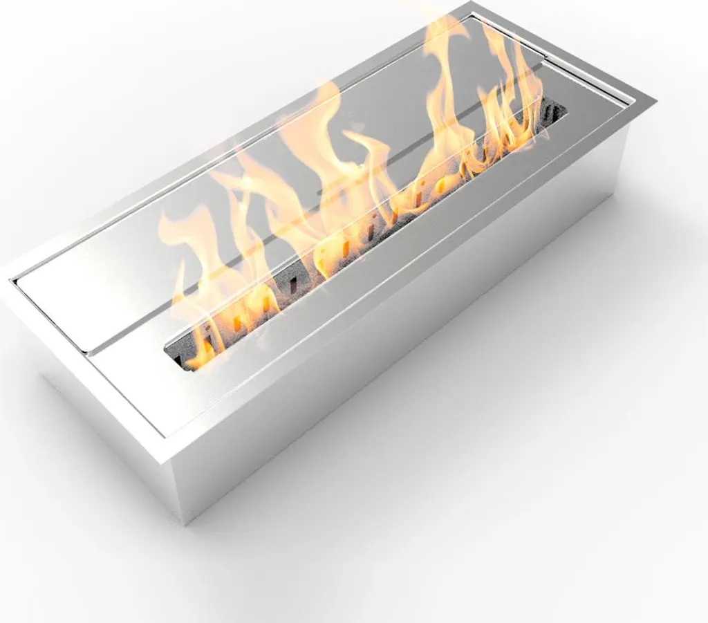 Brûleur de cheminée au bioéthanol encastrable XL 3,5 L en inox brossé