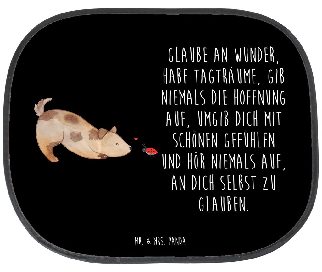 Mr. & Mrs. Panda Sonnenblende Auto Hund Marienkäfer - Schwarz - Geschenk, Sonnenschutz für Autoscheiben, Mischlingshund, Positiv, Zuversichtlich,...