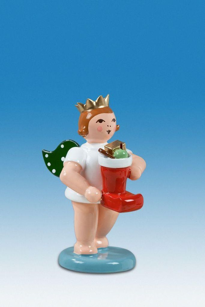 Holzfigur Engel mit Nikolausstiefel und Krone Höhe 6cm NEU