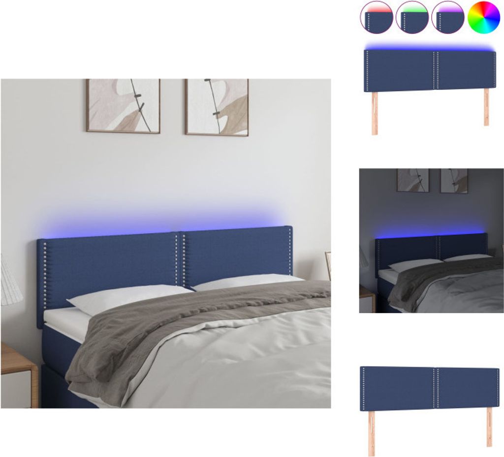 vidaXL LED Kopfteil Blau 144x5x78/88 cm Stoff - Kopf- & Fußenden