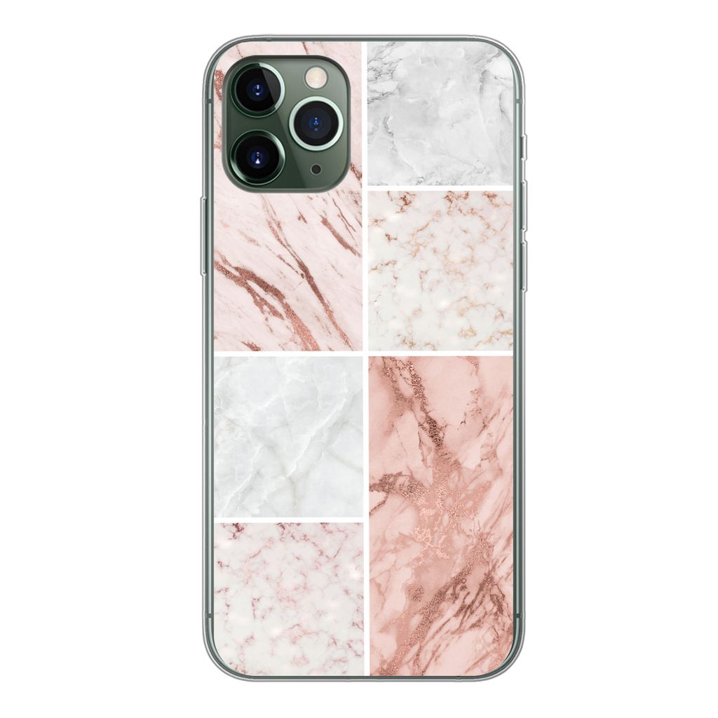 MuchoWow Handyhülle Schutzhülle Hülle für iPhone 11 Pro Marmor - Weiß - Rosa Silikon Softcase Handy Hülle - Handy