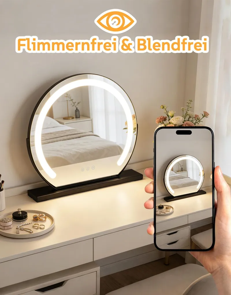 Miroir de courtoisie à LED noir avec 3 modes d'éclairage variable - 6