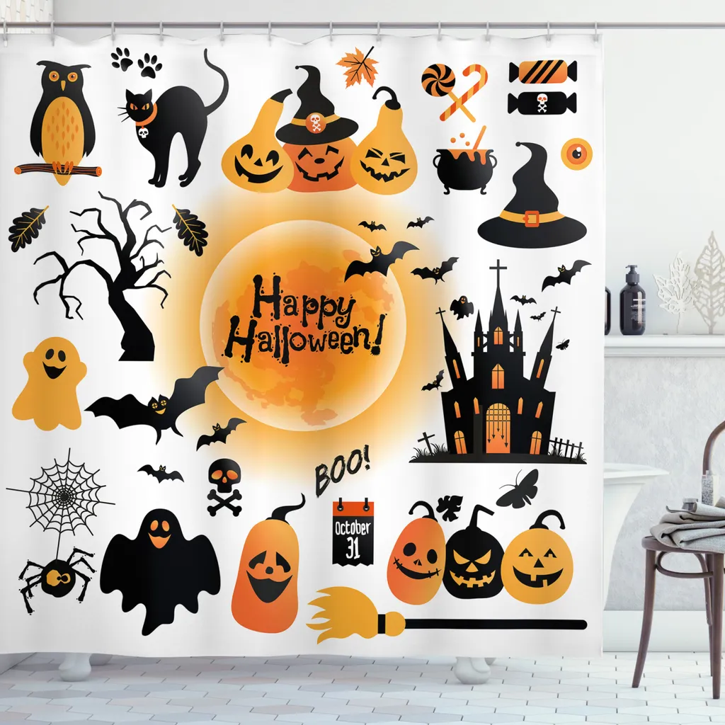 Tenda Doccia Antimuffa ABAKUHAUS Halloween Arancione 175x220cm
