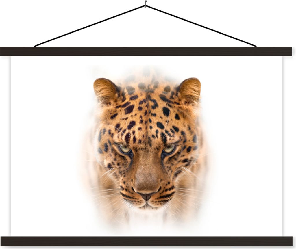 MuchoWow Textilposter Leopard - Weiß - Gesicht 120x80 cm mit schwarzem Rahmen - Wanddeko